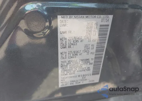 2014 Nissan Rogue Sv from USA, damaged, VIN 5N1AT2MTXEC858055